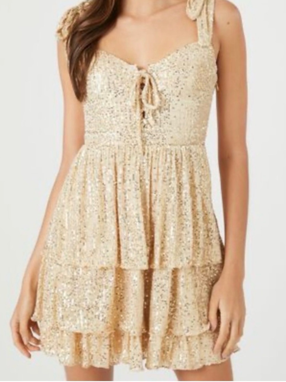 Gold Sparkle Tie-Front Party Dress
